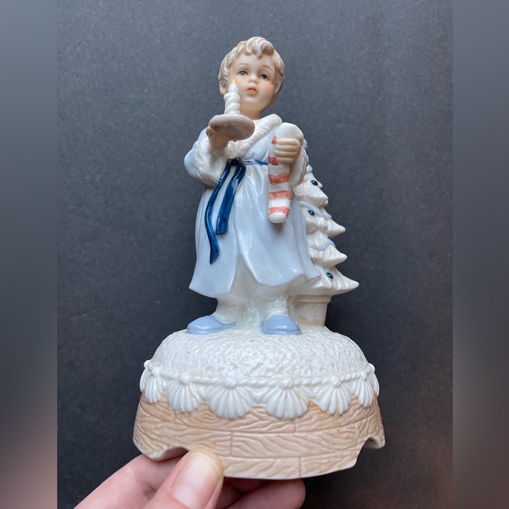 Vintage Berman and Anderson music blue and white Christmas boy figurine. 1981